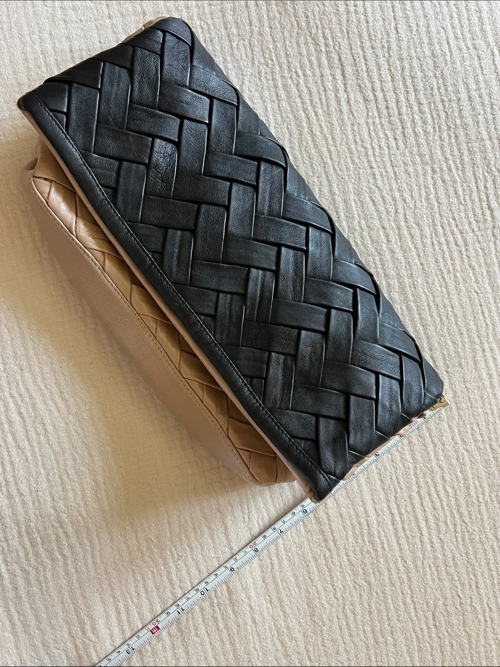 Woven Leather Clutch  - Black & Nude